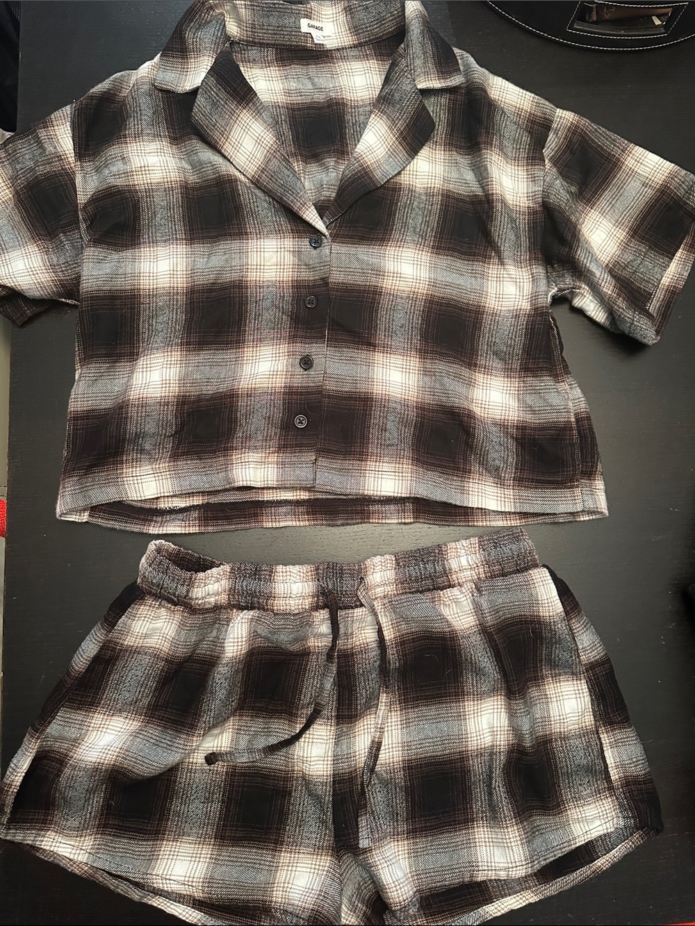 Garage Black, White & Gray Plaid Short Pajama Set